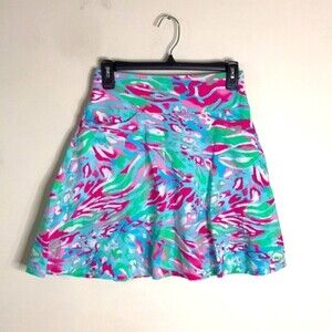 Icikuls Skirt Skort Blue Pink Turquoise Floral tennis golf attire Size Small